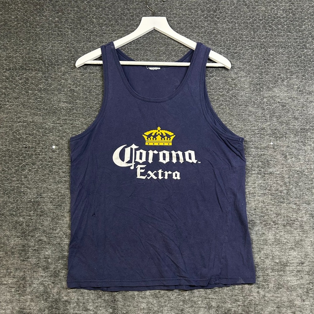 Corona Extra Beer Tank Top Men's Blue Round Neck Sleeveless Classic - Medium